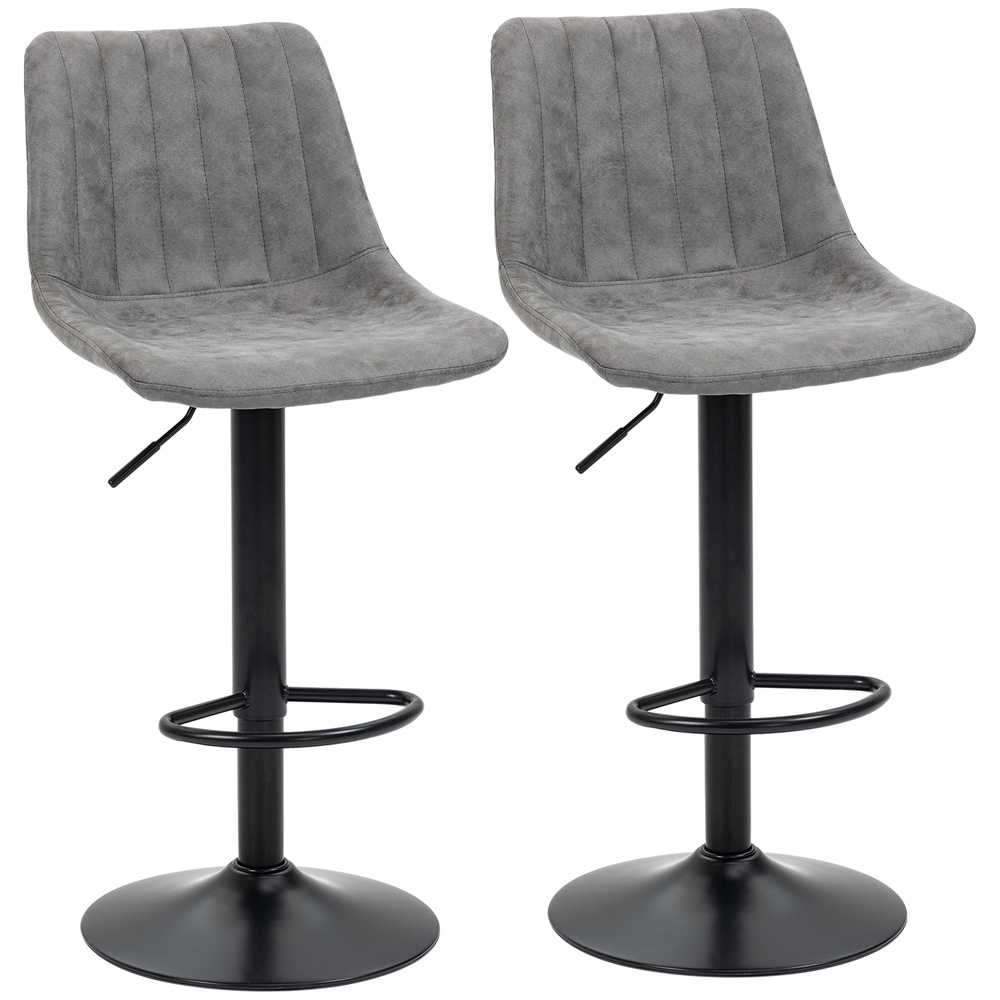 HOMCOM Breakfast Bar Stools Set of 2, 59-80cm Sitting Hight Leather Upholstered Bar Chairs - Grey
