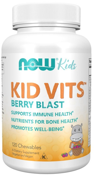 NOW Foods Kid Vits Berry Blast Multiwitamina dla Dzieci Na Odporność i Zdrowe Kości 120 Tabletek do Żucia