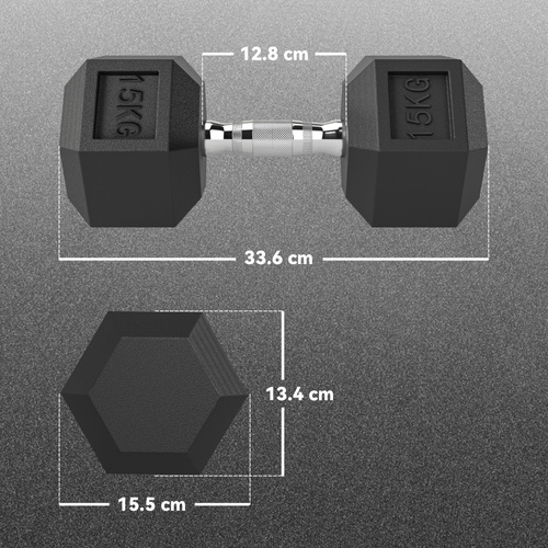HOMCOM 2x15KG Rubber Hex Dumbbell Portable Hand Weights Dumbbell Home Gym