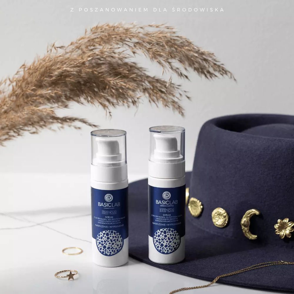 BasicLab Luksusowy Serum Antystarszy z Trehalozą 10% i Peptydem Snap-8 5% - Głębokie Nawilżenie i Odbudowa Bariery, 30 ml