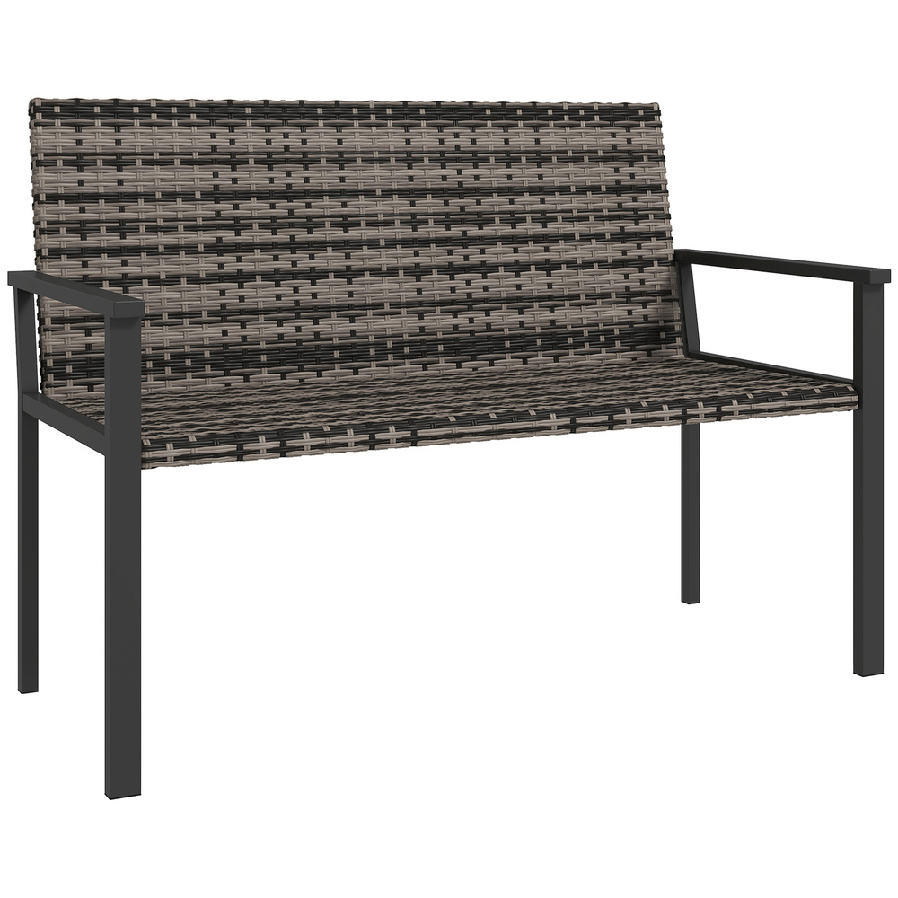 Outsunny Two-Seater Rattan Bench - Mixed Grey