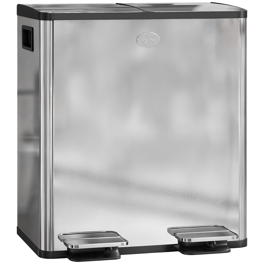 HOMCOM 40L Dual Compartment Stainless Steel Bin, with Deodoriser Holders - Silver Tone
