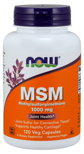 NOW Foods MSM 1000 mg Methylsulphonylmethane Naturalne Wsparcie dla Stawów Skóry i Włosów 120 Kapsułek