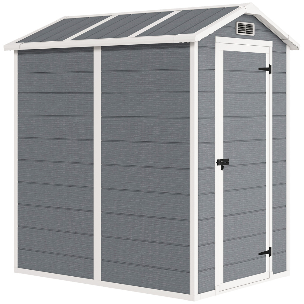 Outsunny 4 x 6ft Garden Shed, Plastic Shed with Floor, Window, Lockable Door and Vents, Resin Tool Shed for Outdoor Patio Storage, Zero Maintenance, Grey