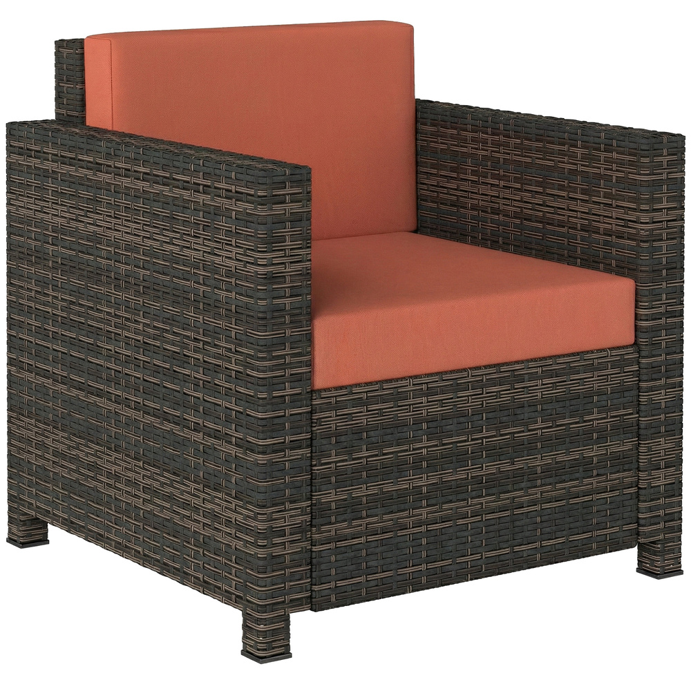 Outsunny PE Rattan Garden Armchair with Cushion - Mixed Brown/Orange