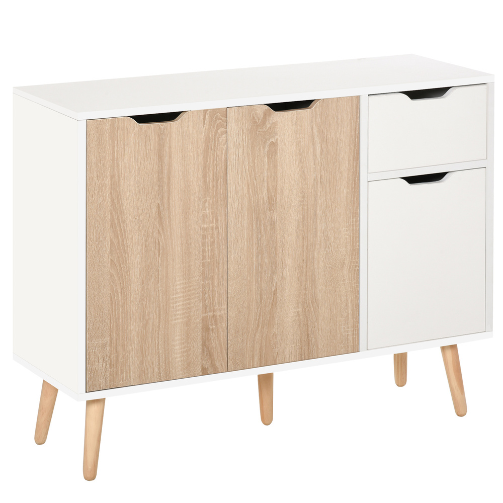 HOMCOM Sideboard Floor Standing Storage Cabinet with Drawer for Bedroom, Living Room, Home Office, Natural