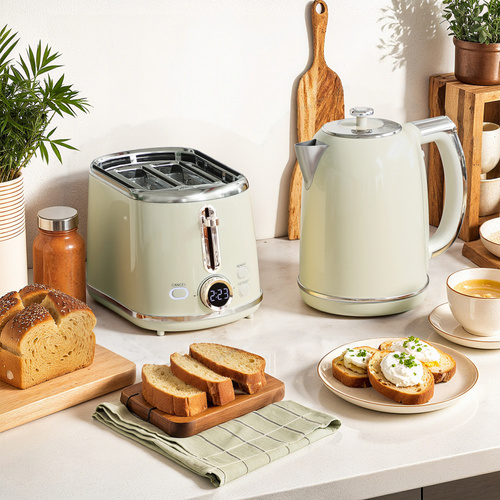 HOMCOM Polished Retro 40-100°C Kettle and Toaster Set - Grey