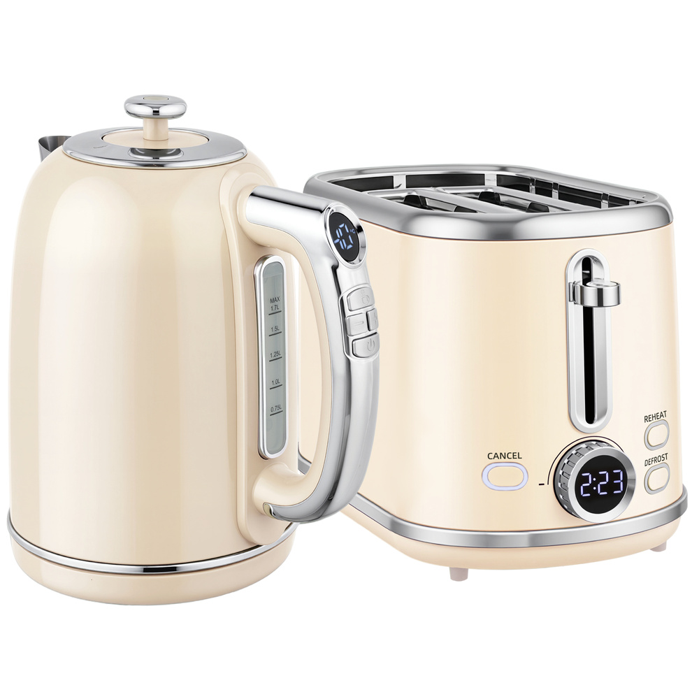 HOMCOM Polished Retro 40-100°C Kettle and Toaster Set - Cream