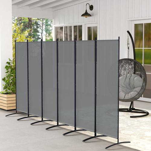 Outsunny 6 Panel Folding Room Divider Foldable Freestanding Garden Privacy Screen, 332 x 172 cm, Dark Grey