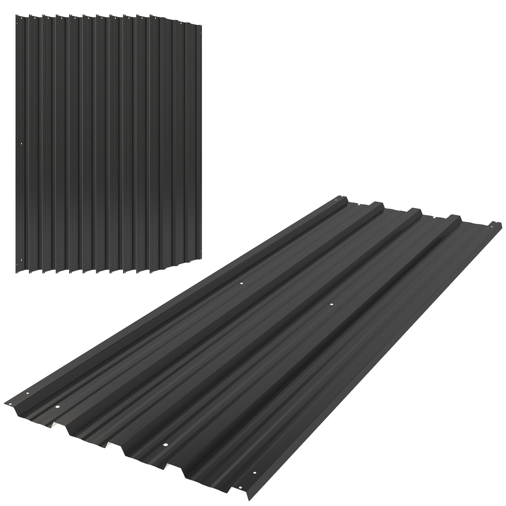 Outsunny Set of 12 Corrugated Steel Roof Sheet Panels - Black