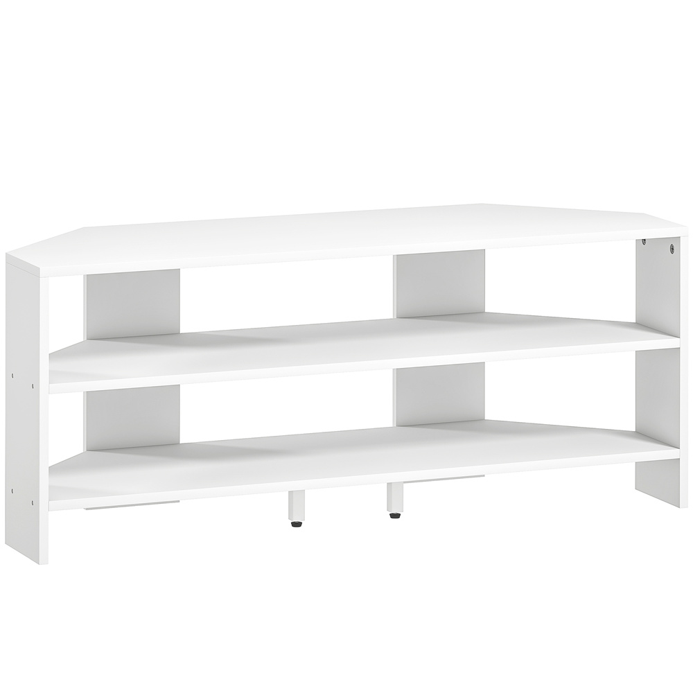 HOMCOM Corner TV Stand with 2 Open Shelves for 47 Inch TV - White