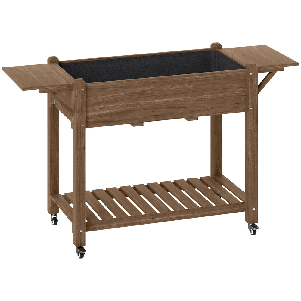 Outsunny 46 x 94cm Wooden Raised Planter, with Shelves - Carbonised