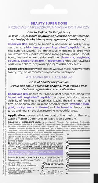 Eveline Beauty Super Dose Anti-Wrinkle Face Mask Q10 8ml