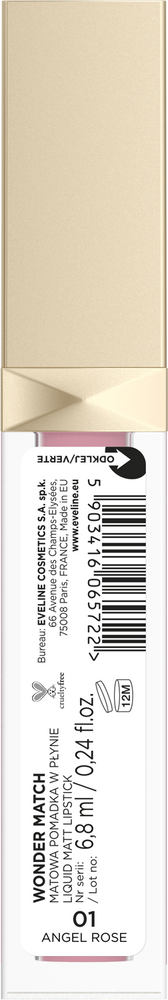 Eveline Wonder Match Matte Liquid Lipstick No. 01 Angel Rose 6.8ml
