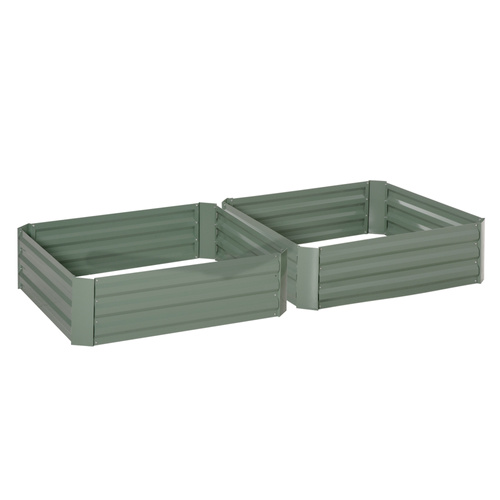 Outsunny Set of 2 291L Raised Garden Bed, Elevated Galvanised Planter Box for Flowers, Herbs, 100x100x30cm, Green