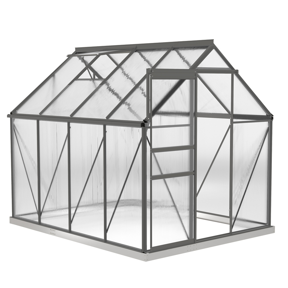 Outsunny 190 x 253 cm Walk-In Polycarbonate Greenhouse - Dark Grey