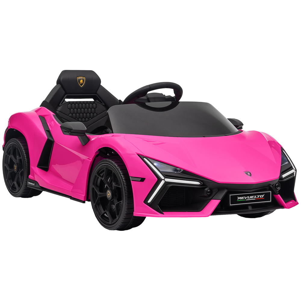AIYAPLAY Lamborghini Revuelto Licensed 12V Ride on Car w/ Butterfly Doors, Transport Wheels, Suspension, Remote Control, Pink
