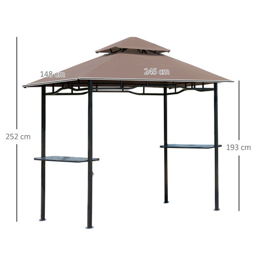 Outsunny 2.5x1.5m (8'x5') Grill Gazebo Canopy, Double Tiered Outdoor BBQ Gazebo Shelter with 2 Side Shelves for Garden, Patio, Barbecue, Picnic, Coffee