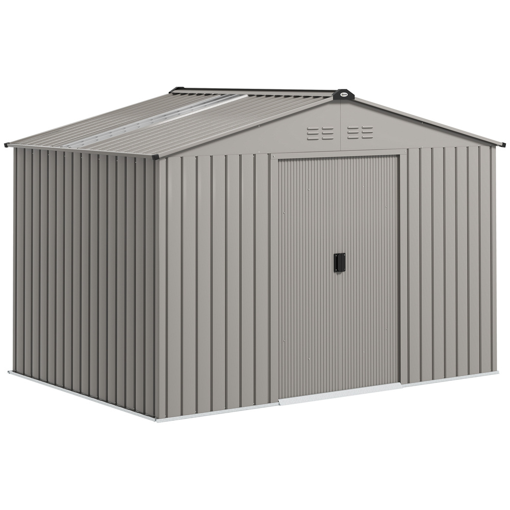 Outsunny Garden Storage Shed, Metal Outdoor Storage Shed House with Foundation Kit, Ventilation, Doors, 9 x 6FT, Grey