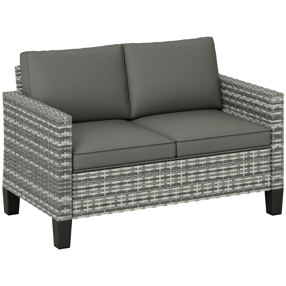 Outsunny Two-Seater Rattan Outdoor Sofa - Light Grey