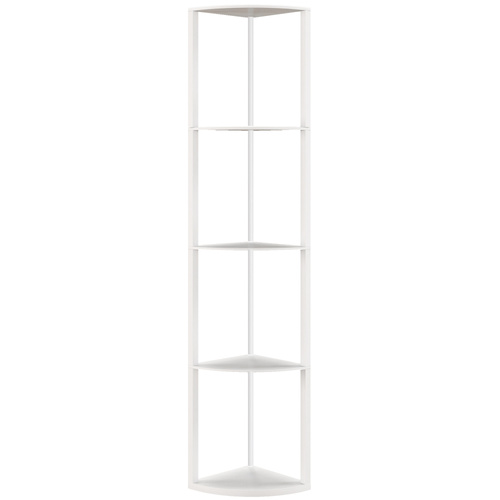 HOMCOM RGB LED Floor Lamp with Shelves, 5-Tier Dimmable Standing Lamp with Adjustable Brightness and Remote Control, Modern Corner Display Shelf Unit for Living Room Bedroom Office, White