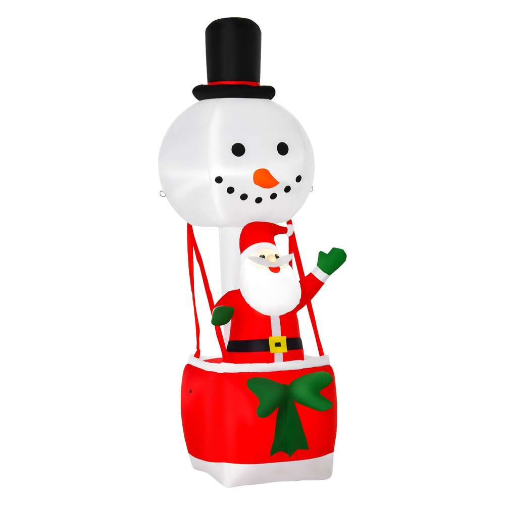 HOMCOM 8ft Christmas Inflatable Decoration with Santa Claus on Snowman Hot Air Balloon, Blow Up Xmas Decor for Outdoor ​Indoor
