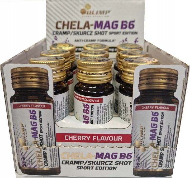 Olimp Nutrition Chela-Mag B6 Cramp Shot Liquid Food Supplement for Cramps Cherry 9 x 25ml