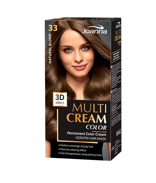 Joanna Multi Cream Color Farba do Włosów z Efektem 3D z Długotrwałym Efektem Nr 33 Naturalny Blond 1 Sztuka