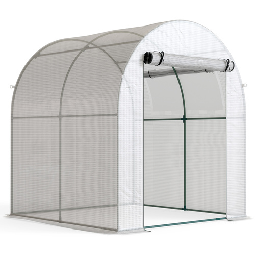 Outsunny Walk in Polytunnel Greenhouse, Green House for Garden with Roll-up Window and Door, 1.8 x 1.8 x 2 m, White