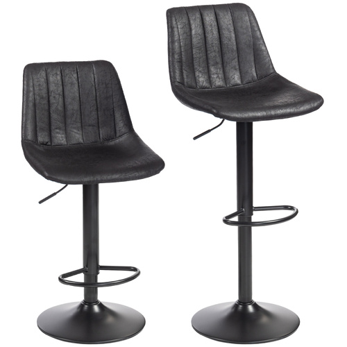 HOMCOM Set of 2 Leathaire Tub Bar Stools - Black