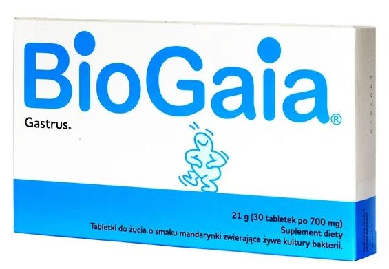 BioGaia Gastrus Bakterie Kwasu Mlekowego o Smaku Mandarynkowym Wsparcie Układu Pokarmowego 30 Tabletek