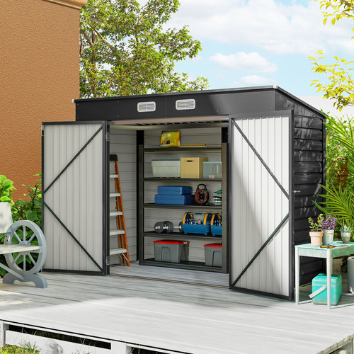Outsunny 3.7 x 7.9ft Galvanised Steel Shed, with Latched Door and Padlock - Grey