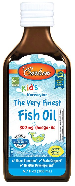Carlson Labs Kid's The Very Finest Fish Oil Tran dla Dzieci Cytrynowy Na Prawidłowy Rozwój i Funkcje Mózgu 200ml