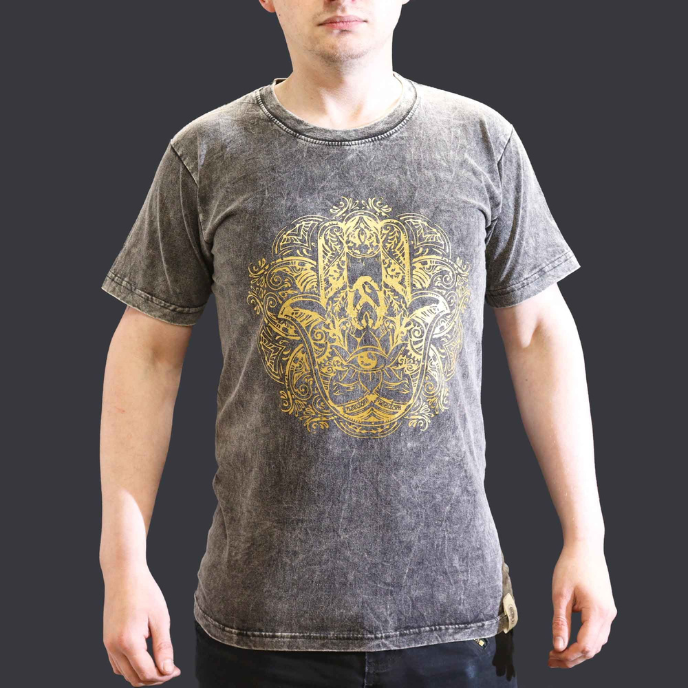 Small Stone Washed T-Shirt - Hamsa - Dark Grey