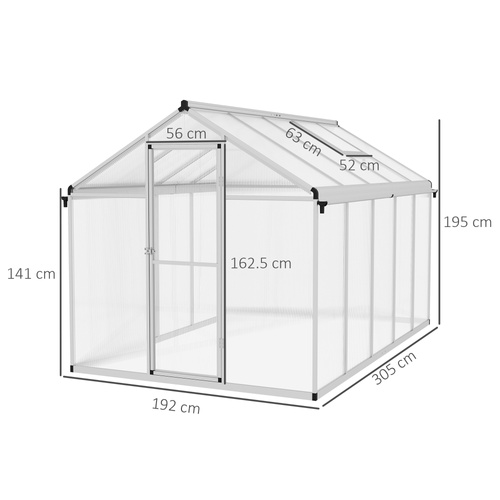 Outsunny 10 x 6ft Aluminium Frame Walk-In Greenhouse