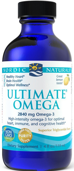 Nordic Naturals Ultimate Omega High Potency Omega 3 Fish Oil Liquid with Lemon Flavor For Heart and Brain Support 119ml