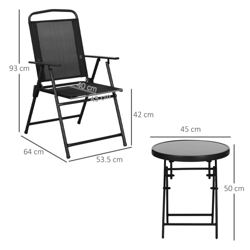 Outsunny Three-Piece Garden Seat Set, with Glass-Top Table - Black