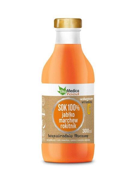 EkaMedica Naturalny Sok 100% Jabłko, Marchew, Rokitnik 300ml