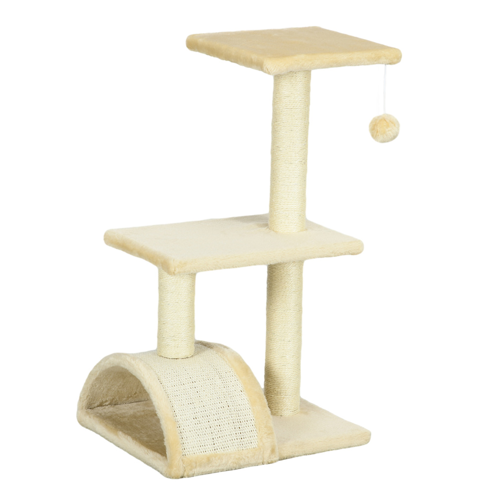 PawHut 72cm Cat Tree with Scratching Post, Pad for Indoor Cats - Cream White