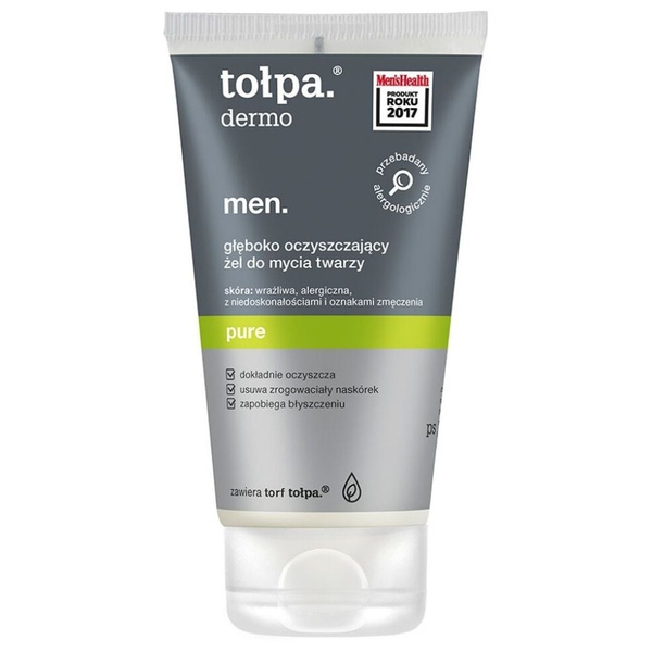 Tołpa Dermo Men Pure Węglowy żel do mycia twarzy dla skóry wrażliwej i z niedoskonałościami 150ml
