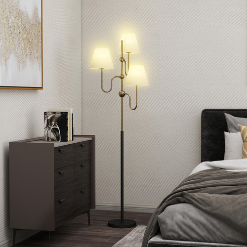 HOMCOM Floor Lamp, 165 cm Tall Standing Lamp with 3 Light and Foot Switch for Living Room, Bedroom, Bedside, Office, E27 Base Without Bulb (40W Max)