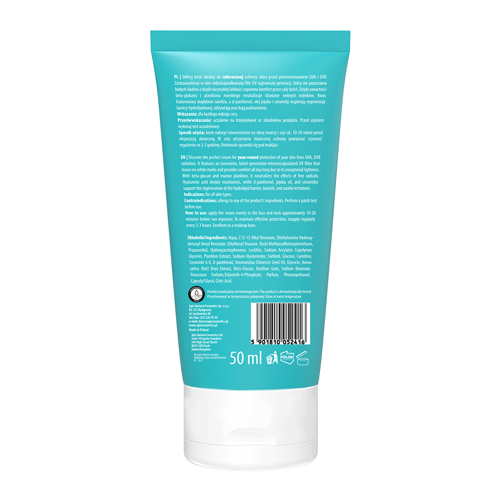 Apis Pure Sun Wodoodporny Krem Ochronny do Twarzy SPF 30 UVA UVB dla każdego Rodzaju Skóry 50ml