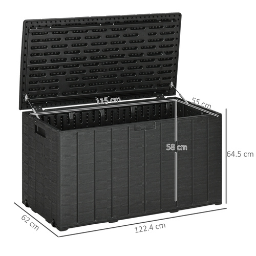 Outsunny 336 Litre Garden Storage Box, Water-resistant Heavy Duty Double Wall Plastic Container, Extra Large Outdoor Garden Furniture Organizer, Deck Cushion Chest with Wheels and Handles, Black