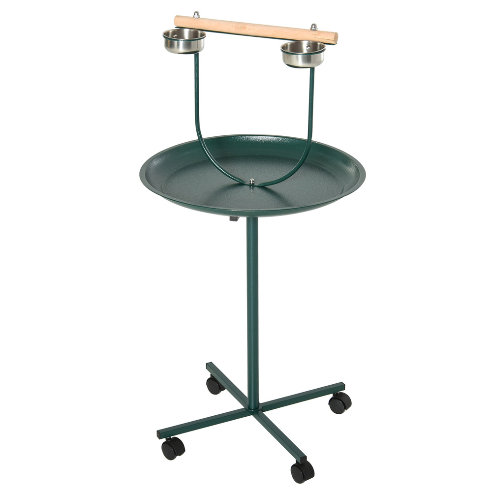 PawHut Bird Perch Stand with Four Wheels, Feeding Bowls, for Small, Medium Birds, Green