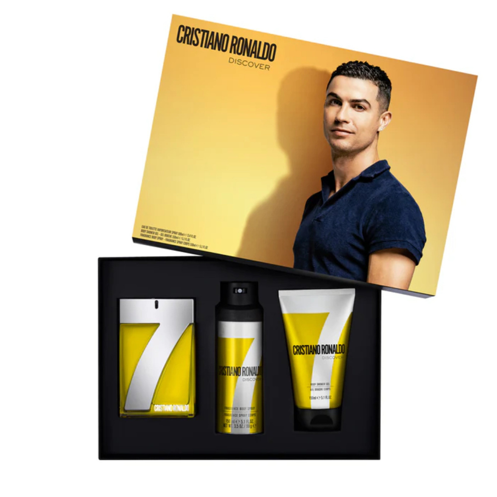 Cristiano Ronaldo CR7 Discover Gift Set 100ml EDT + 150ml Shower Gel + 150ml Body Spray for Men 1 Piece