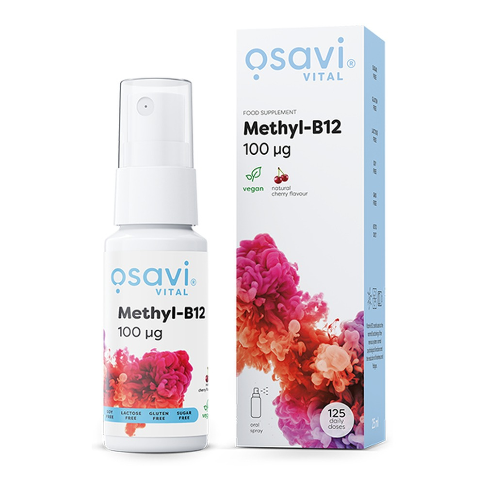Osavi Metylokobalamina B12 w Sprayu Doustnym 100mcg (Wiśniowy) Na Układ Nerwowy i Energię 25ml