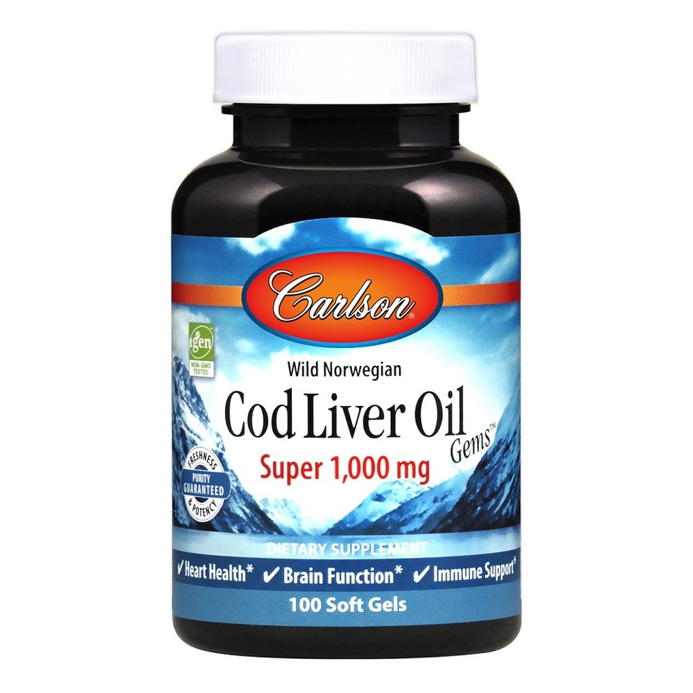 Carlson Labs Wild Norwegian Cod Liver Oil Gems Softgels, 1000mg 100 softgels