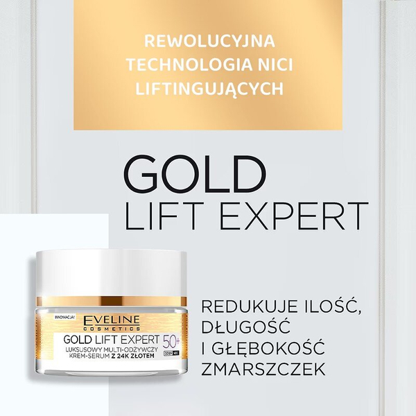 Eveline Gold Lift Expert Luksusowy Multi-Odżywczy Krem-Serum z 24k Złotem 50+ na Dzień i na Noc 50ml