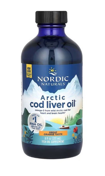 Nordic Naturals Arctic Cod Liver Oil 1060mg Wspomaga Układ Odpornościowy Pracę Mózgu i Serca Smak Pomarańczowy 237ml