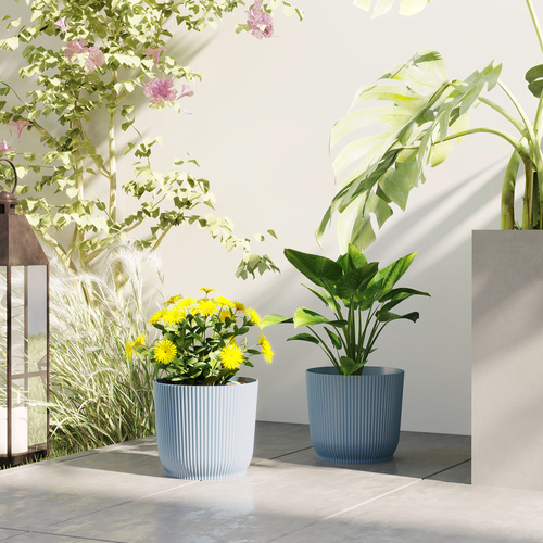 Outsunny Set of Two Ф22cm Planters - Blue